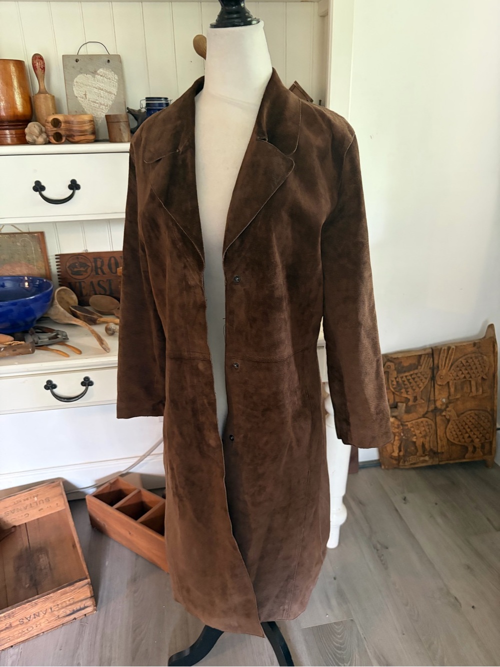 Alfred Sung Long Brown Suede Coat